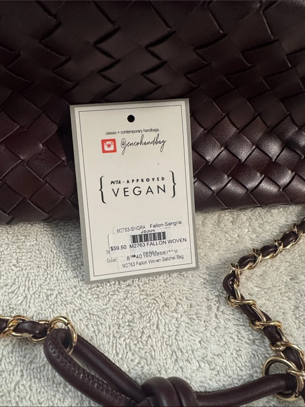 Woven Vegan Burgundy Top-Handle Bag